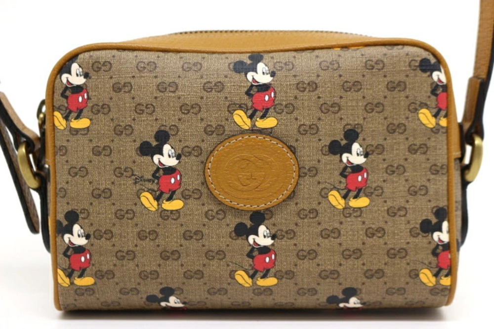 Gucci GG Supreme Bag Beige Cream Leather Disney Mickey Mouse